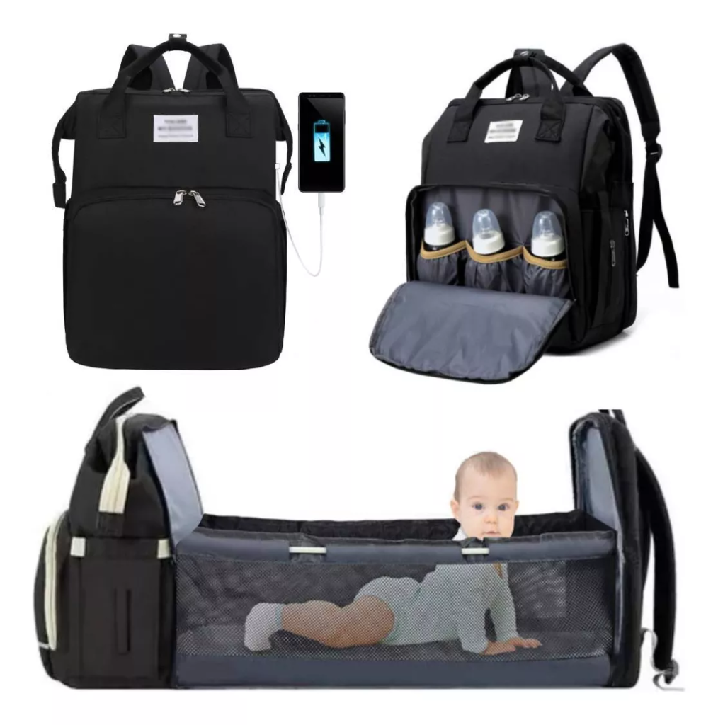 Bolso Pañalera Con Cuna Cambiador